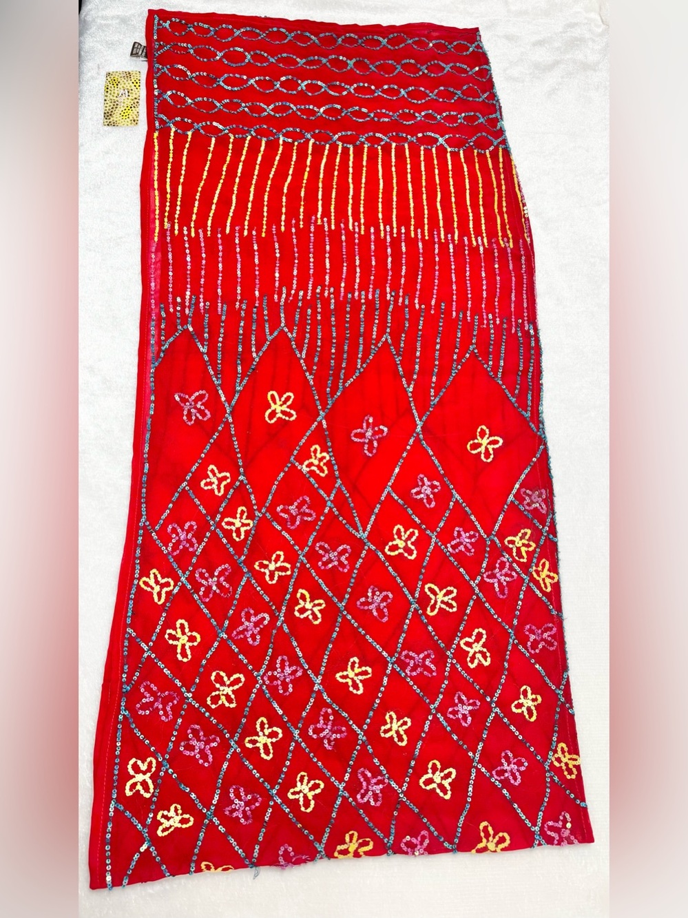 Raj 100% Silk Red Sequin Embellished Scarf One Size